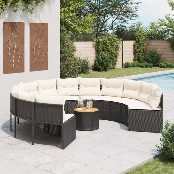 vidaXL havesofa med bord og hynder rund polyrattan sort