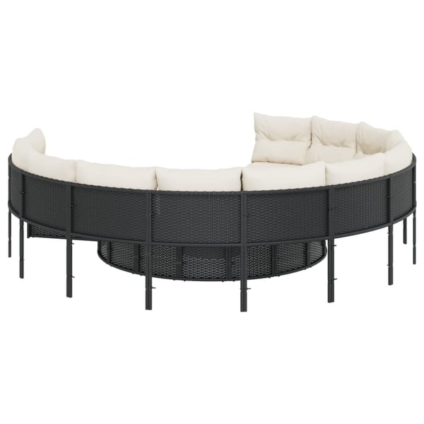 vidaXL havesofa med bord og hynder rund polyrattan sort