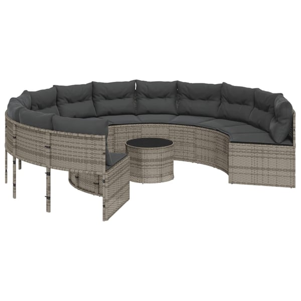 vidaXL havesofa med bord og hynder rund polyrattan grå