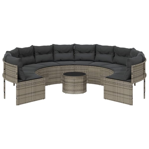 vidaXL havesofa med bord og hynder rund polyrattan grå