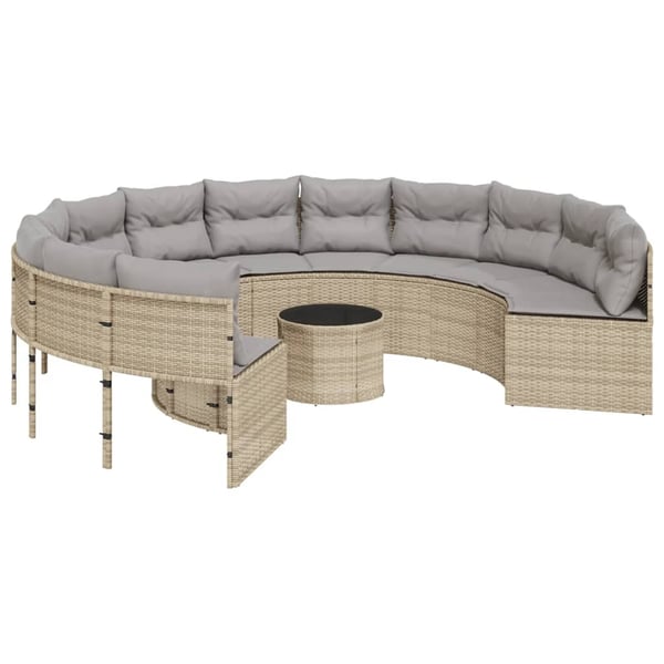 vidaXL havesofa med bord og hynder rund polyrattan beige