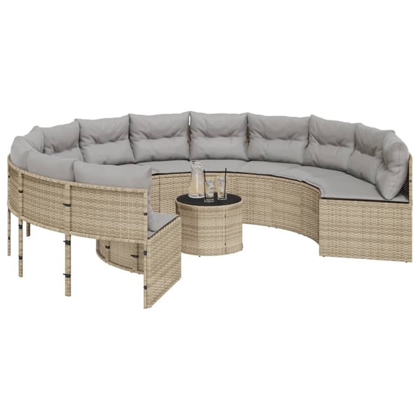 vidaXL havesofa med bord og hynder rund polyrattan beige