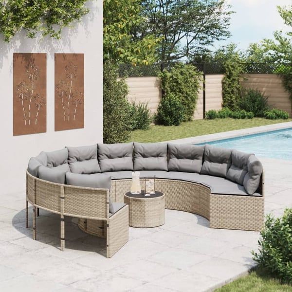 vidaXL havesofa med bord og hynder rund polyrattan beige