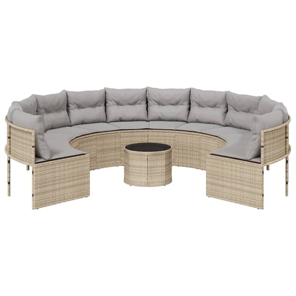 vidaXL havesofa med bord og hynder rund polyrattan beige