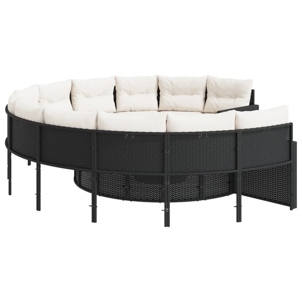 vidaXL havesofa med hynder rund polyrattan sort