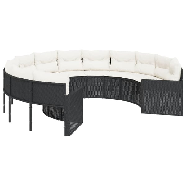 vidaXL havesofa med hynder rund polyrattan sort