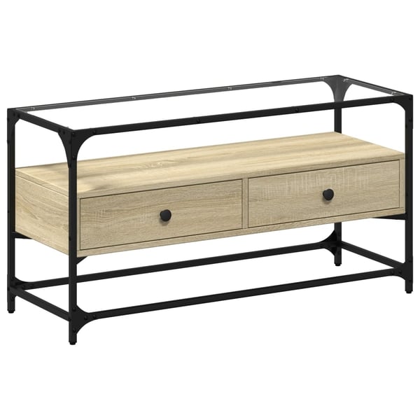 vidaXL TV-benk med glasstopp grå sonoma 98x35x51 cm konstruert tre