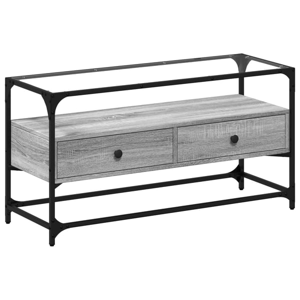 vidaXL TV-benk med glasstopp grå sonoma 98x35x51 cm konstruert tre