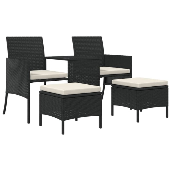 vidaXL 2-personers havesofa med bord og skamler polyrattan sort