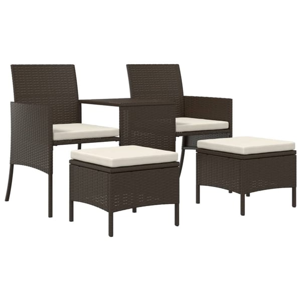 vidaXL 2-personers havesofa med bord og skamler polyrattan brun