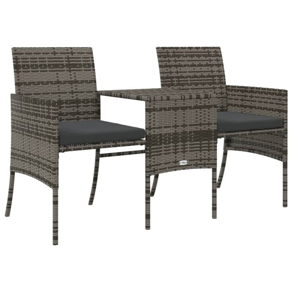 vidaXL 2-personers havesofa med bord og skamler polyrattan grå