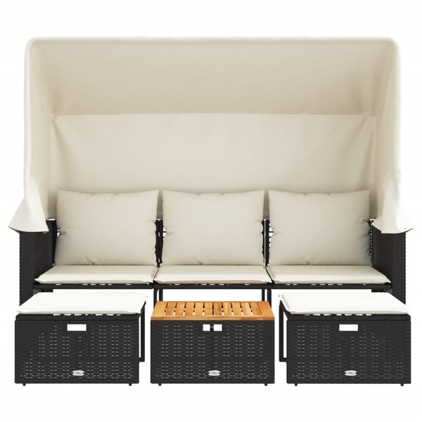 vidaXL 3-personers havesofa med baldakin og skamler polyrattan sort