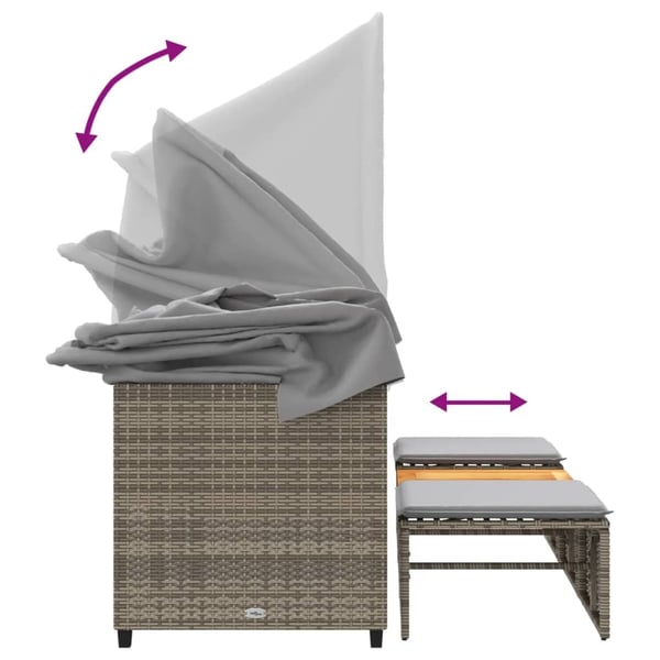 vidaXL 3-personers havesofa med baldakin og skamler polyrattan grå