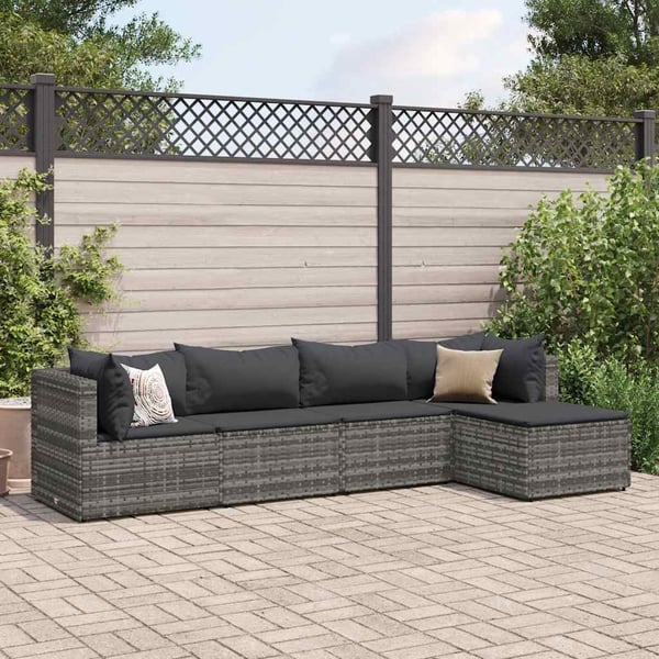 vidaXL loungesæt til haven 5 dele med hynder polyrattan grå