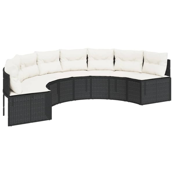 vidaXL havesofa med hynder halvrund polyrattan sort
