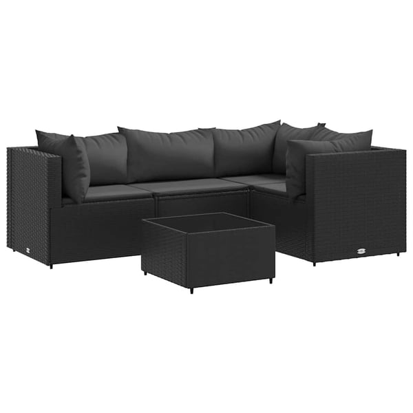 vidaXL loungesæt til haven 5 dele med hynder polyrattan sort