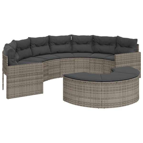 vidaXL havesofa med hynder halvrund polyrattan grå