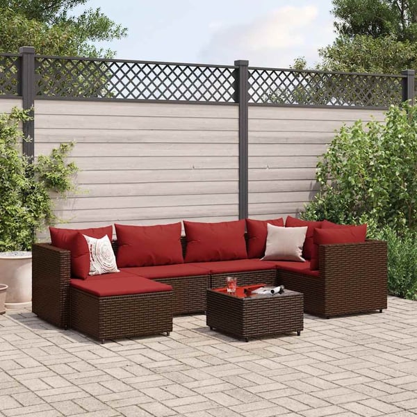vidaXL loungesæt til haven 7 dele med hynder polyrattan brun