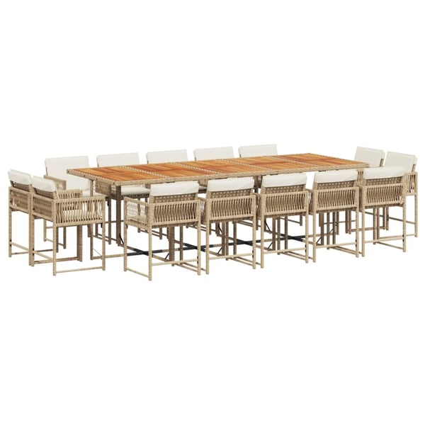 vidaXL spisebordssæt til haven 15 dele med hynder polyrattan beige