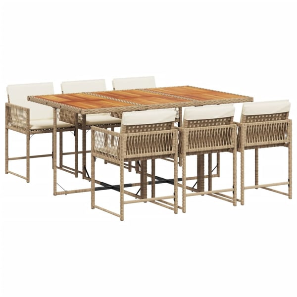 vidaXL spisebordssæt til haven 7 dele med hynder polyrattan beige
