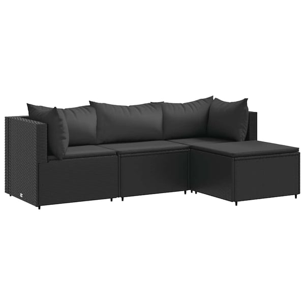 vidaXL loungesæt til haven 4 dele med hynder polyrattan sort