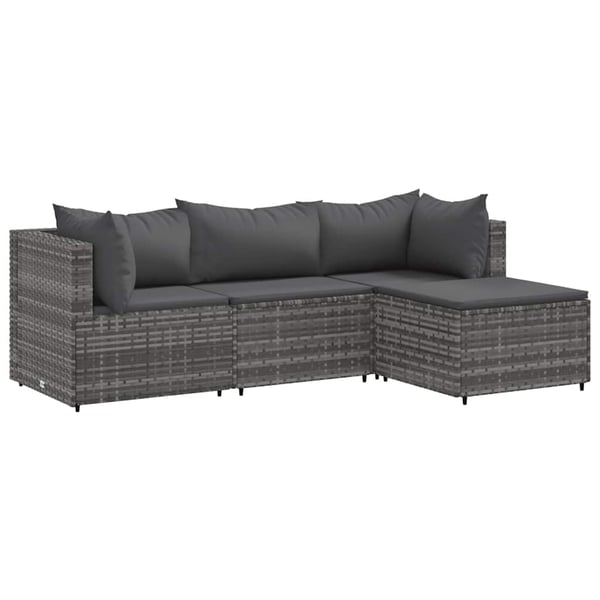 vidaXL loungesæt til haven 4 dele med hynder polyrattan grå