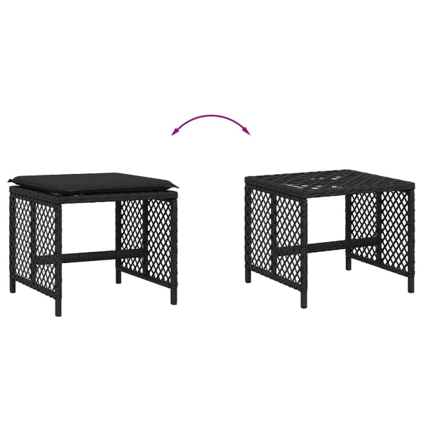 vidaXL haveskammel med hynder 4 stk. 41x41x36 cm polyrattan sort
