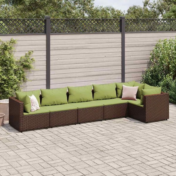 vidaXL loungesæt til haven 6 dele med hynder polyrattan brun