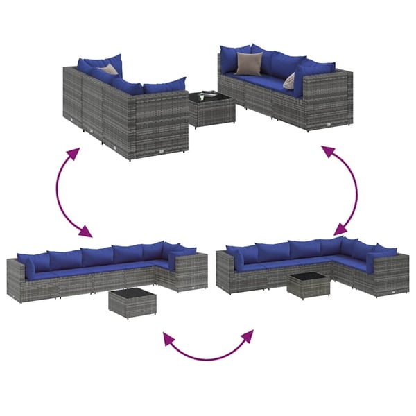 vidaXL loungesæt til haven 7 dele med hynder polyrattan grå