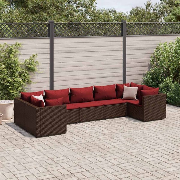 vidaXL loungesæt til haven 7 dele med hynder polyrattan brun