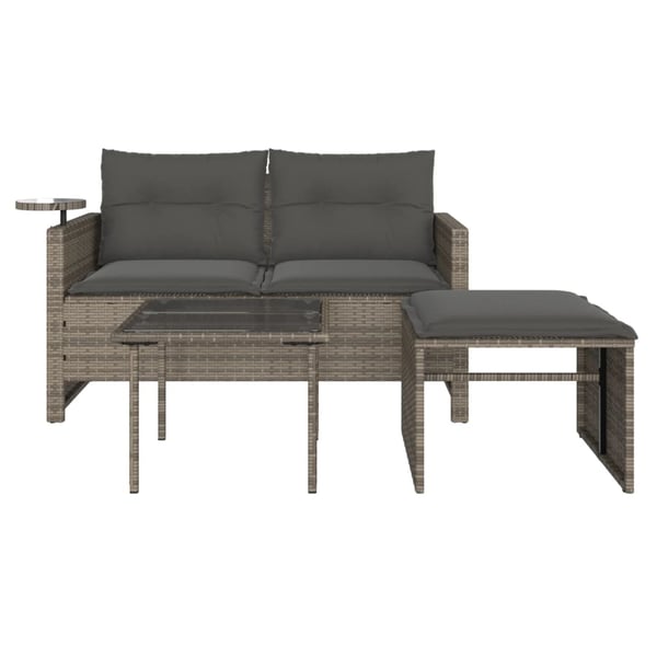 vidaXL havesofasæt 3 dele med hynder polyrattan grå
