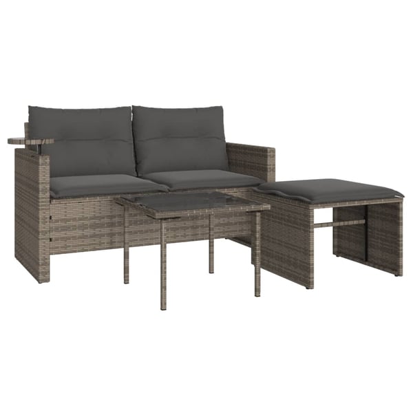 vidaXL havesofasæt 3 dele med hynder polyrattan grå
