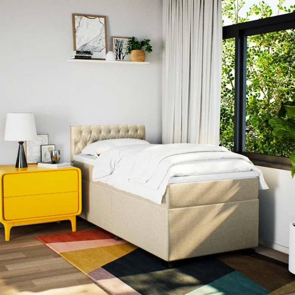 vidaXL kontinentalseng med madras 90x200 cm stof cremefarvet