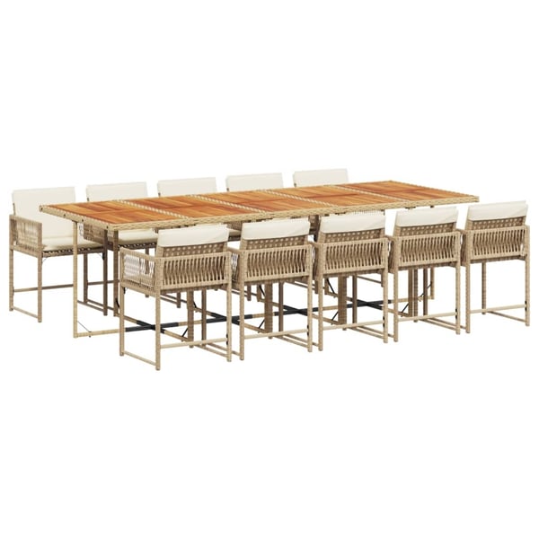 vidaXL spisebordssæt til haven 11 dele med hynder polyrattan beige