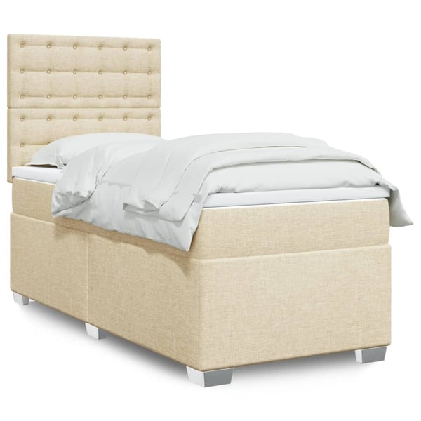 vidaXL kontinentalseng med madras 90x190 cm stof cremefarvet