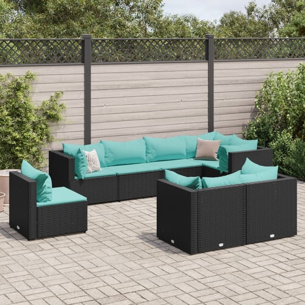 vidaXL loungesæt til haven 8 dele med hynder polyrattan sort