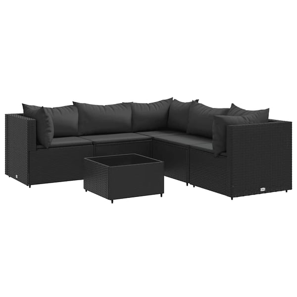 vidaXL Loungegrupp med dynor 6 delar svart konstrotting