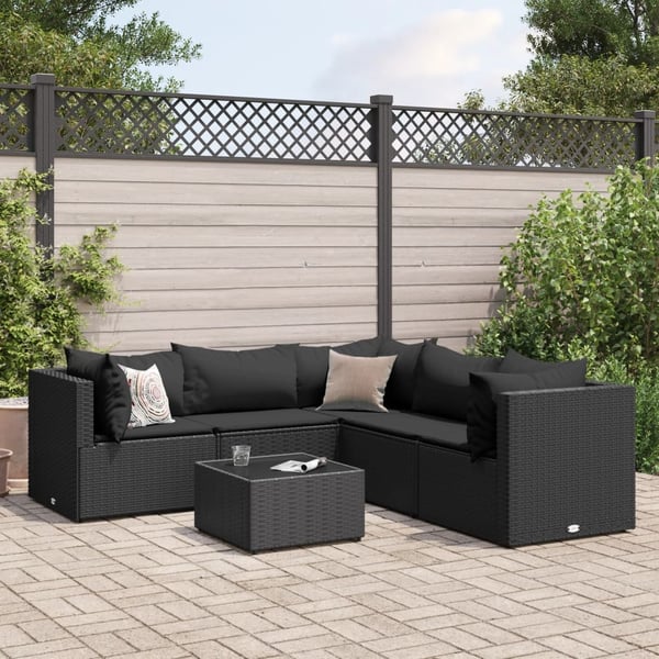vidaXL Loungegrupp med dynor 6 delar svart konstrotting