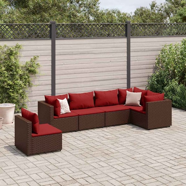 vidaXL loungesæt til haven 6 dele med hynder polyrattan brun