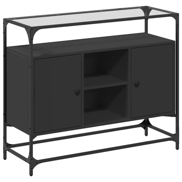 vidaXL Skjenk med glasstopp svart 98x35x81 cm konstruert tre