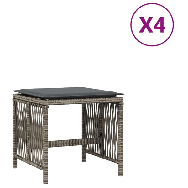 vidaXL haveskamler 4 stk. med hynder 41x41x36 cm polyrattan grå