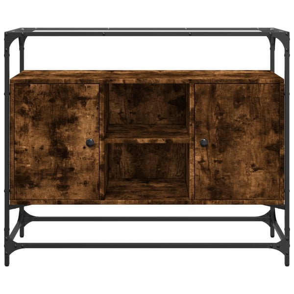 vidaXL skænk med glastop 98x35x81cm konstrueret træ røget egetræsfarve