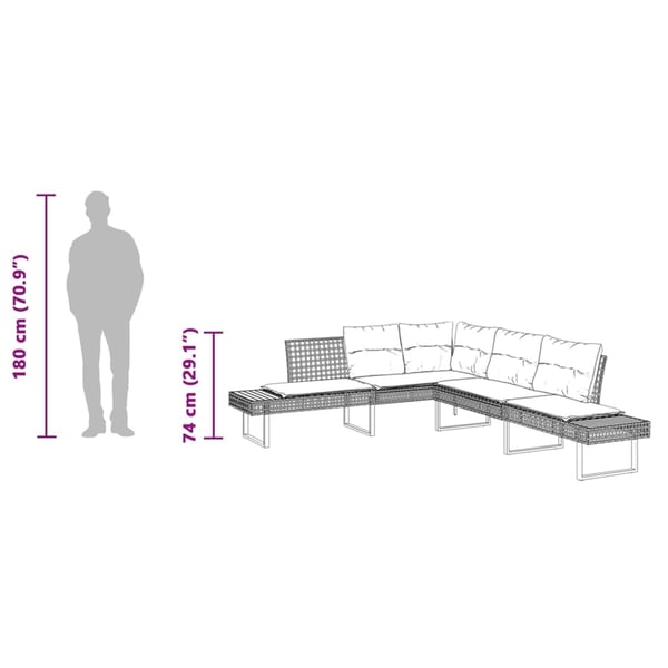 vidaXL L-formet havesofa med hynder polyrattan og akacietræ sort