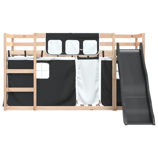 vidaXL køjeseng med rutsjebane og forhæng 90x190 cm hvid og sort