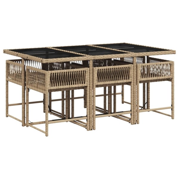 vidaXL spisebordssæt til haven 7 dele med hynder polyrattan beige