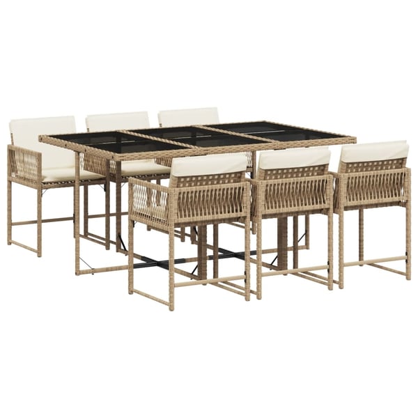 vidaXL spisebordssæt til haven 7 dele med hynder polyrattan beige