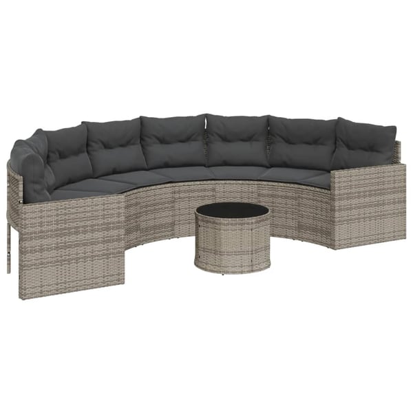 vidaXL havesofa med bord og hynder halvrund polyrattan grå