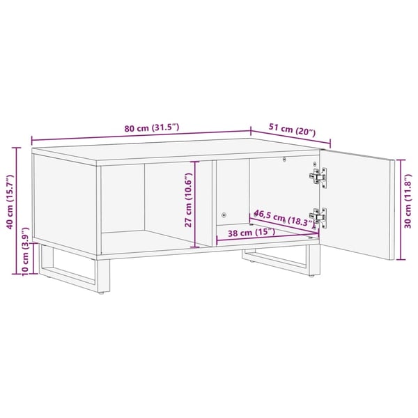 vidaXL sofabord 80x51x40 cm massivt mangotræ brun