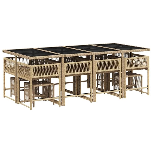 vidaXL spisebordssæt til haven 13 dele med hynder polyrattan beige