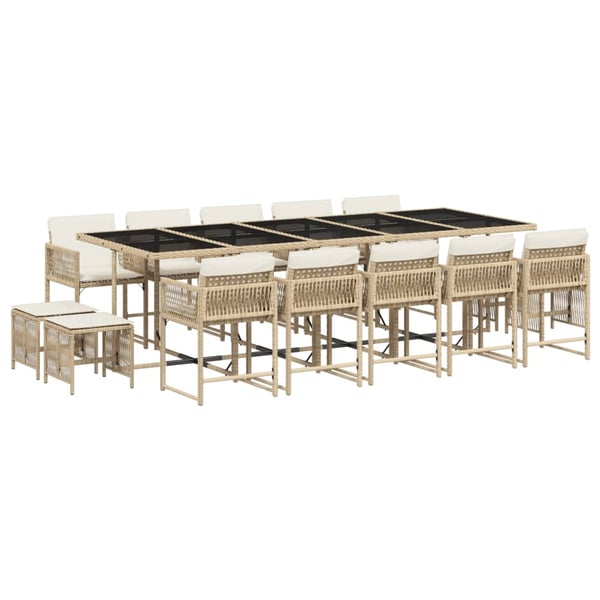 vidaXL spisebordssæt til haven 15 dele med hynder polyrattan beige